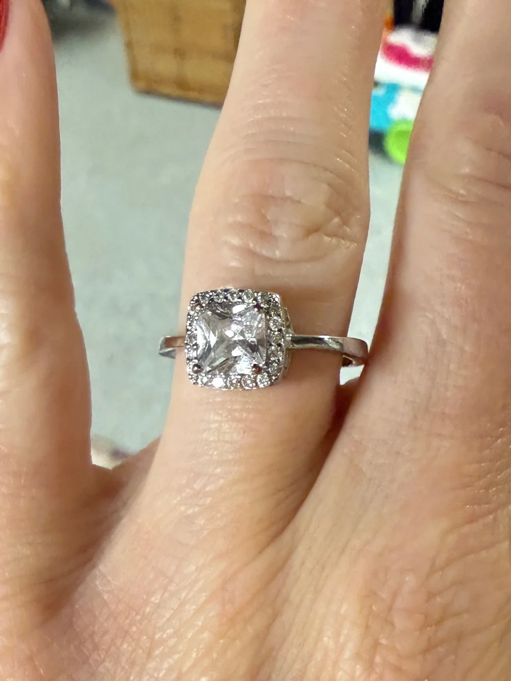 Princess Cut Halo Ring with Accent Stones